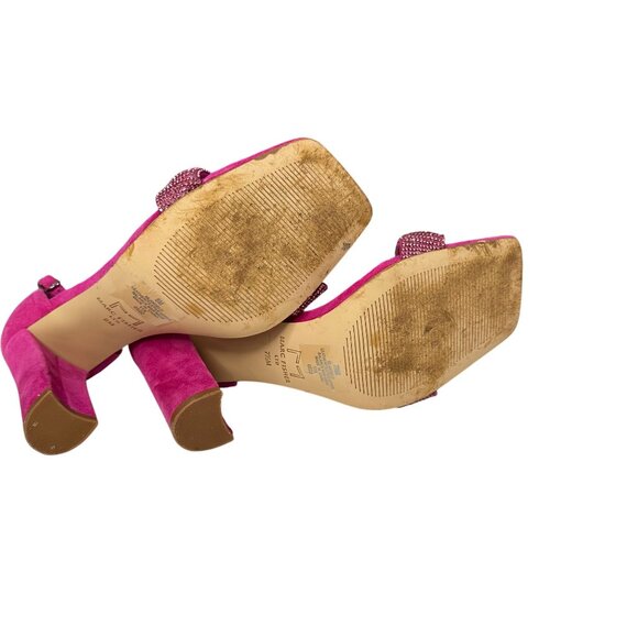 Marc Fisher Angelo Heels 7.5 Pink Glitter Block Heel Strappy Suede Party Shoes - Picture 6 of 8
